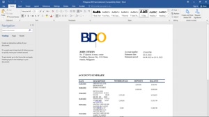 PHILIPPINES BDO BANK STATEMENT TEMPLATE IN WORD AND PDF FORM