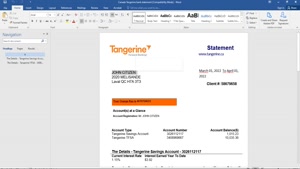 CANADA TANGERINE BANK STATEMENT WORD AND PDF TEMPLATE