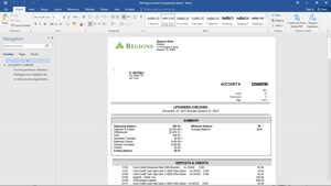 USA REGIONS BANK STATEMENT, WORD AND PDF TEMPLATE, 4 PAGES