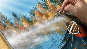 نحوه کشیدن نمای دریاچه در صبح پاییز / نقاشی اکریلیک
