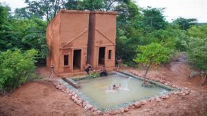 ساخت خانه دوقلو گلی به ارتفاع 8 متر در جنگل - 2