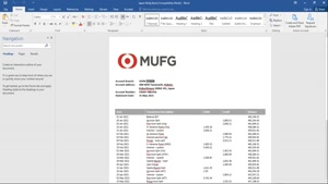 JAPAN MUFG BANK STATEMENT TEMPLATE IN WORD AND PDF FORMAT