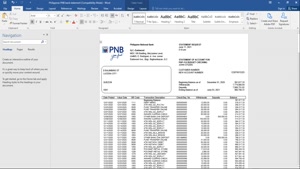 PHILIPPINES PNB BANK STATEMENT TEMPLATE IN WORD AND PDF FORM