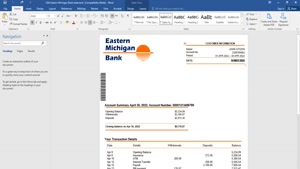 USA EASTERN MICHIGAN BANK ACCOUNT STATEMENT WORD AND PDF 