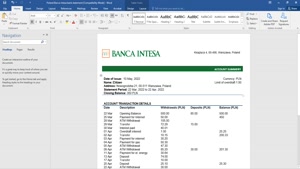 POLAND BANCA INTESA BANK STATEMENT TEMPLATE IN WORD AND PDF 