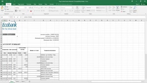 TOGO ECOBANK BANK STATEMENT, EXCEL AND PDF TEMPLATE
