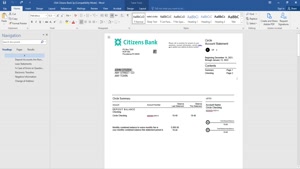 USA CITIZENS BANK STATEMENT, WORD AND PDF TEMPLATE, 4 PAGES
