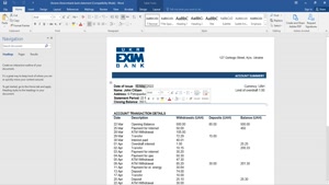UKRAINE UKREXIMBANK BANK STATEMENT TEMPLATE