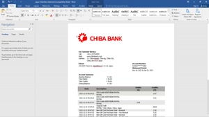 JAPAN CHIBA BANK STATEMENT TEMPLATE IN WORD AND PDF FORMAT