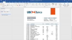 ITALY UBI BANCA BANK STATEMENT TEMPLATE IN WORD AND PDF