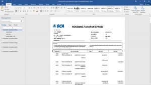 INDONESIA BCA BANK STATEMENT, WORD AND PDF TEMPLATE, 6 PAGES