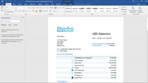 UNITED KINGDOM REVOLUT BANK STATEMENT TEMPLATE 