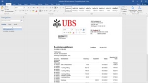 SWITZERLAND UBS BANK STATEMENT, WORD AND PDF TEMPLATE