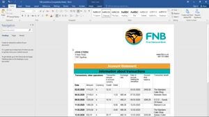 SOUTH AFRICA FIRST NATIONAL BANK (FNB) PROOF OF ADDRESS STAT