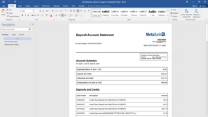 USA METABANK DEPOSIT ACCOUNT STATEMENT, WORD AND PDF TEMPLAT