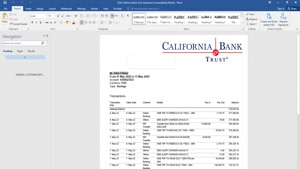 USA CALIFORNIA BANK TRUST BANK STATEMENT, WORD AND PDF \