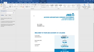 AUSTRALIA ANZ PROOF OF ADDRESS BANK STATEMENT TEMPLATE IN .D