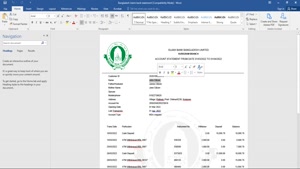 BANGLADESH ISLAMI BANK STATEMENT, WORD AND PDF TEMPLATE