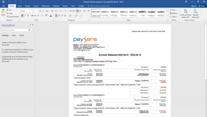 LITHUANIA PAYSERA ACCOUNT STATEMENT, WORD AND PDF TEMPLATE