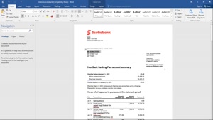 AUSTRALIA SCOTIABANK BANK STATEMENT, WORD AND PDF TEMPLATE, 