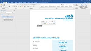 AUSTRALIA ANZ BANK STATEMENT, WORD AND PDF TEMPLATE, 5 PAGES