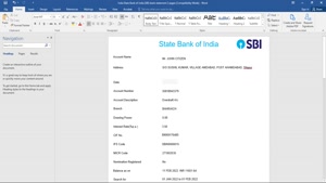 INDIA STATE BANK OF INDIA (SBI) BANK STATEMENT WORD AND PDF 