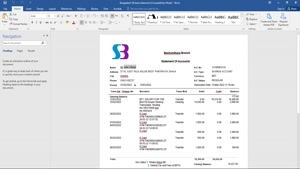 BANGLADESH SB BANK STATEMENT, WORD AND PDF TEMPLATE