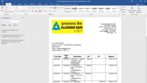 INDIA KVB BANK STATEMENT, WORD AND PDF TEMPLATE, 2 PAGES