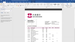 HONG KONG DAH SING BANK STATEMENT WORD AND PDF TEMPLATE