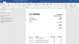 UNITED KINGDOM MONZO BANK STATEMENT TEMPLATE IN WORD AND PDF