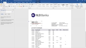 MONTENEGRO NLB BANK STATEMENT TEMPLATE, WORD AND PDF FORMAT 