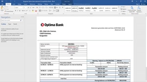 KYRGYZSTAN OPTIMA BANK STATEMENT TEMPLATE IN WORD AND PDF FO