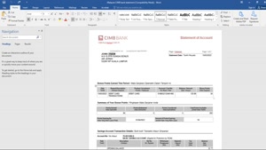 MALAYSIA CIMB BANK STATEMENT WORD AND PDF TEMPLATE, 2 PAGES