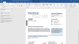 USA BANK OF THE WEST BANK STATEMENT TEMPLATE IN WORD AND PDF