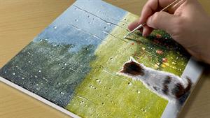 نقاشی روز بارانی / نقاشی اکریلیک برای مبتدیان