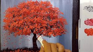 اموزش نقاشی اکرولیک درخت قرمز روی بوم