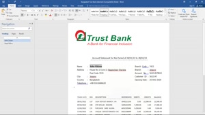 BANGLADESH TRUST BANK STATEMENT WORD AND PDF TEMPLATE