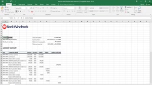 NAMIBIA BANK WINDHOEK BANK STATEMENT EXCEL AND PDF TEMPLATE