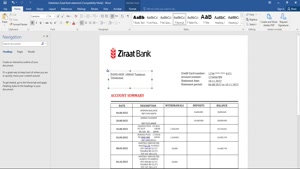UZBEKISTAN ZIRAAT BANK STATEMENT TEMPLATE IN WORD AND PDF 