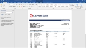 ZAMBIA CAVMONT BANK STATEMENT TEMPLATE IN WORD AND PDF