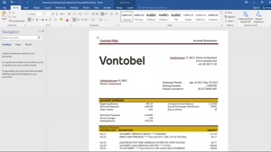 SWITZERLAND VONTOBEL BANK STATEMENT TEMPLATE IN WORD AND PDF