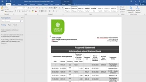 FAKE PALESTINE QUDS BANK STATEMENT TEMPLATE 