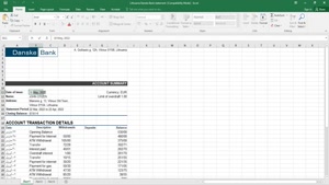 LITHUANIA DANSKE BANK STATEMENT EXCEL AND PDF TEMPLATE