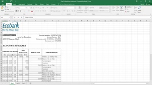 CHAD ECOBANK BANK STATEMENT EXCEL AND PDF TEMPLATE