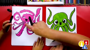آموزش نقاشی با کودک . ترسیم یک اختاپوس