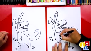 آموزش نقاشی با کودک ..کشیدن خرگوش تیرکس