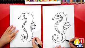 آموزش نقاشی با کودک..کشیدن اسب دریایی
