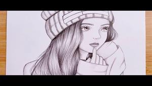 آموزش نقاشی گام به گام آسان || دختری با کلاه زمستانی 