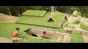 ساخت کلبه زیرزمینی با سقف چمنی و شومینه با خاک رس