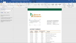 FAKE HONDURAS BANCO DE OCCIDENTE BANK STATEMENT TEMPLATE 